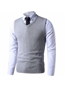 LTIFONE Mens Slim Fit V Neck Sweater Vest Basic Plain Short Sleeve Sweater Pullover Sleeveless Sweaters with Ribbing Edge