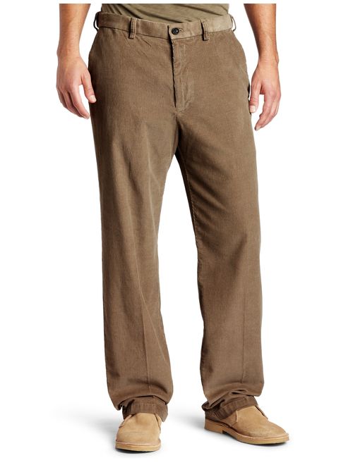 Haggar Mens Work-To-Weekend Hidden Expandable-Waist Corduroy Plain-Front Pant