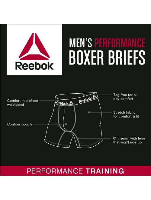 Reebok Mens Polyester Solid Elastic Waist 3 Pack Performance Boxer Briefs