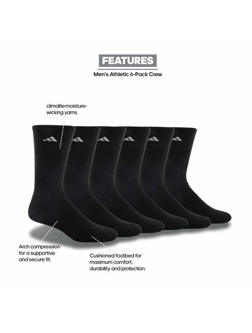 adidas Men's Athletic Cushioned Crew Socks (6-Pack)