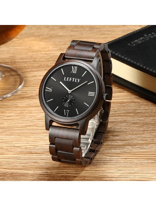 LEFTLY Mens Wooden Watch Handmade Wood Band Lightweight Miyota Movement Quartz Wrist Watch
