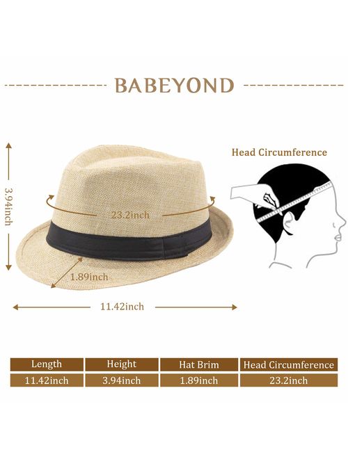 BABEYOND Fedora Hat for Men Panama Straw Trilby Hat Short Brim Summer Sun Hat