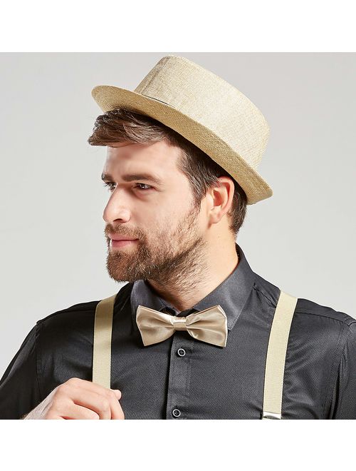 BABEYOND Fedora Hat for Men Panama Straw Trilby Hat Short Brim Summer Sun Hat