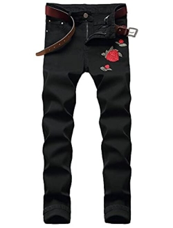 Enrica Men's Ripped Distressed Destroyed Straight Fit Washed Denim Jeans