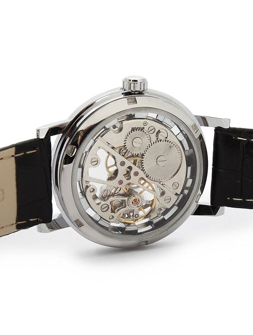 SEWOR Men's Mechanical Skeleton Transparent Vintage Style Leather Wrist Watch for Man