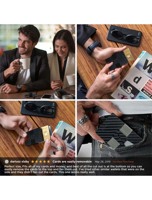 FIDELO Carbon Fiber Minimalist Wallet - Slim RFID Credit Card Holder Money Clip for Men