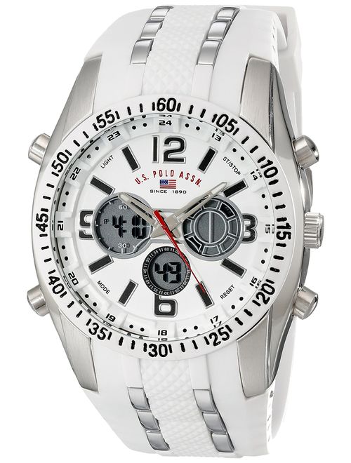 U.S. Polo Assn. Sport Men's US9282 Silver-Tone Watch with White Silicone Band