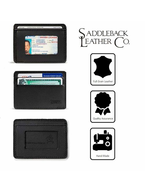 Saddleback Leather Co. Slim Full Grain Leather Front Pocket ID Window Wallet for Men Includes 100 Year Warranty