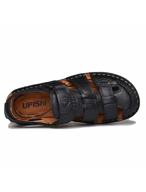 UPIShi Mens Casual Closed Toe Leather Sandals Outdoor Fisherman Adjustable Summer Shoes