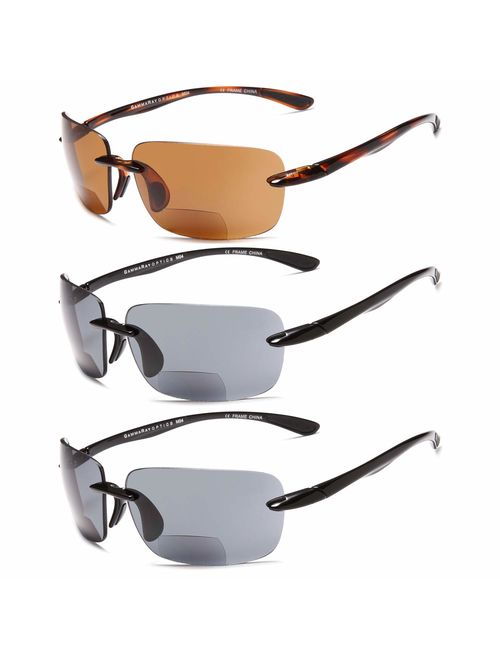 Gamma Ray Bifocal Sport Sunglasses for Men and Women - 3 Pairs Sun Readers