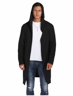 RAGEMALL Mens Long Cardigan Open Front Draped Lightweight Hooded Sweater with Pockets