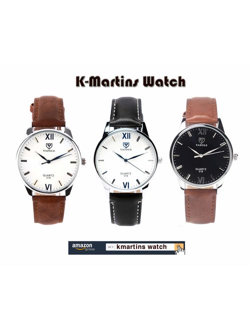 K-Martins Mens Wrist Watch -Quartz Analog Roman Numeral with Classic Brown Leather - Waterproof 10 Years Batteries - Fashion Casual Unique Dress - Business Office Work Sc