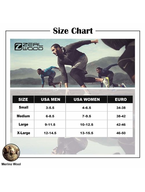 Athletic Running Socks, ZEALWOOD Unisex Merino Wool Anti-blister Cushion Hiking Socks,1/3 Pairs