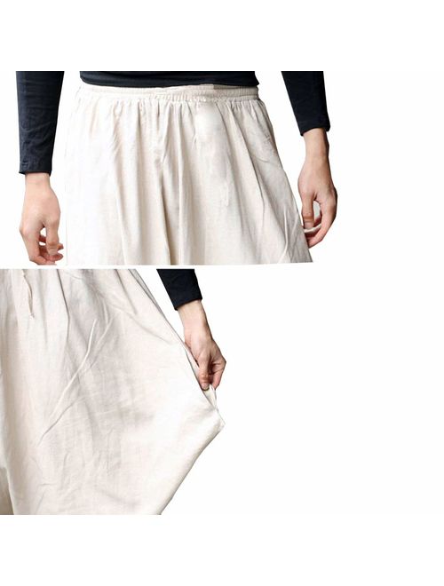 BITLIVE Men's Cotton Linen Plus Size Stretchy Waist Casual Ankle Length Pants