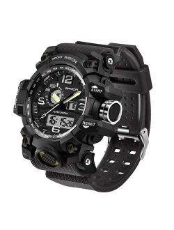 Men's Military Watch, Dual-Display Waterproof Sports Digital Watch Big Wrist for Men with Alarm