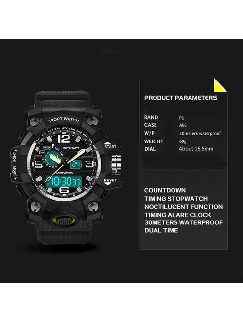 Men's Military Watch, Dual-Display Waterproof Sports Digital Watch Big Wrist for Men with Alarm