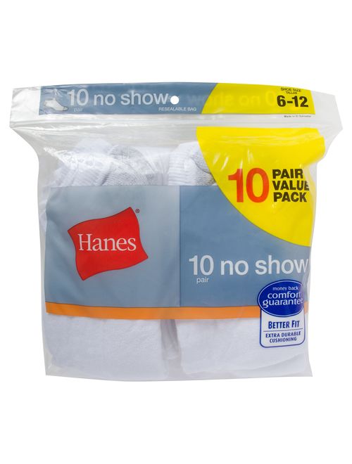 Hanes Men's Ultimate No Show Socks, 10-Pack, White, Shoe Size: 6-12