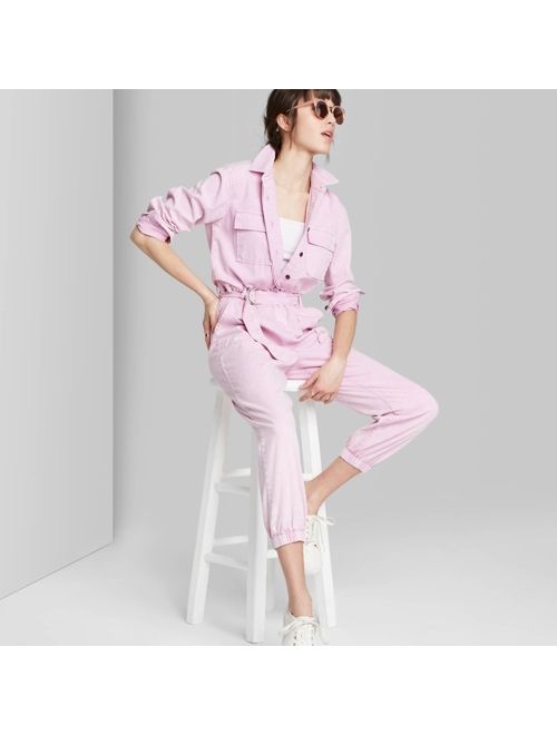 Women's Long Sleeve Collared Neck Belted Utility Jumpsuit - Wild Fable Lavender