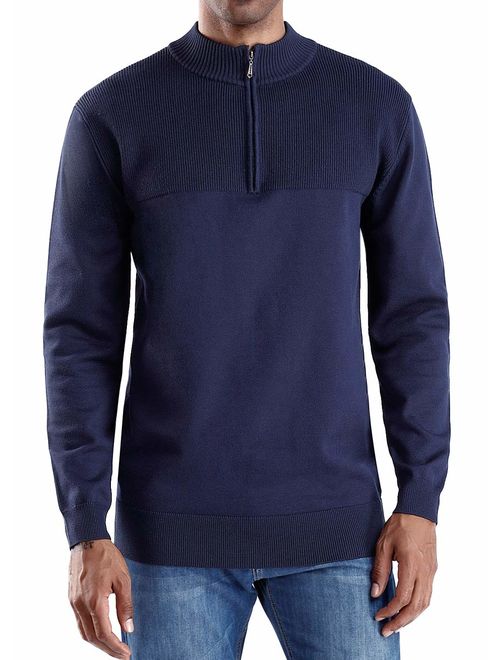 NITAGUT Mens Slim Fit Zip Up Mock Neck Polo Sweater Casual Long Sleeve Sweater and Pullover Sweaters with Ribbing Edge