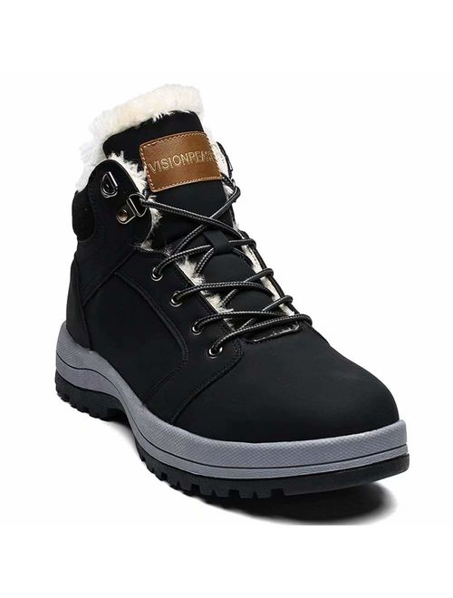 KUIBU Mens Lace up Anti-Slip Ankle Waterproof Snow Hiking Boots Warm Fur Lined Winter Warm Shoes