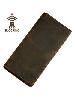 Itslife Men's RFID BLOCKING Vintage Look Genuine Leather Long Bifold Wallet Rfid Checkbook Wallets