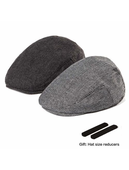 LADYBRO 2 Pack Newsboy Hats for Men Wool Scally Cap Mens Flat Cabbie Ivy Tweed S/M/L/XL
