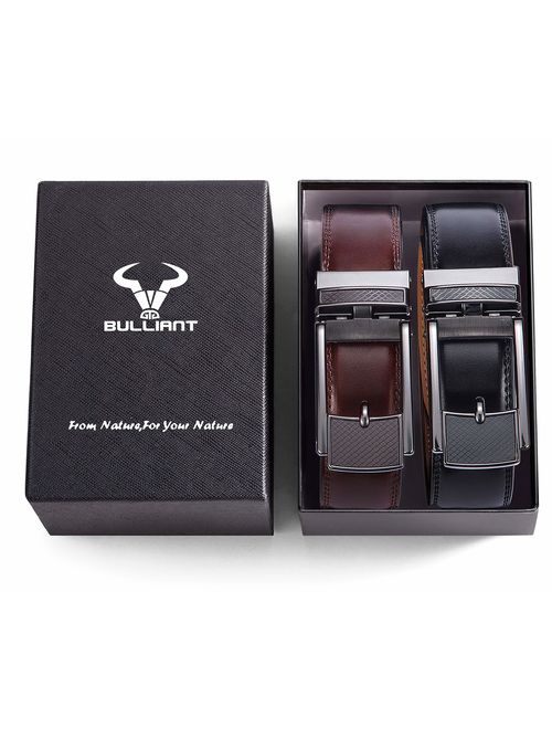 Mens Belt 2 Units Gift Pack,Bulliant Leather Ratchet Belt For Men Size Adjustable