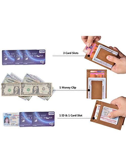 Mens Money Clip Wallet RFID Slim Wallet Genuine Leather Thin Front Pocket Wallet
