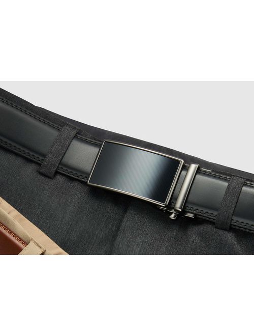 Chaoren Leather Ratchet Dress Belt 1 3/8 with Formal Slide Buckle, Adjustable Trim to Fit in Gift Box