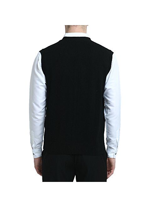 Kallspin Men's Cashmere Blended Sweater Vest Relaxed Fit V-Neck Sleeveless Cardigan with Front Button