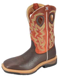 Twisted X Steel Toe Lite Cowboy Work Boots for Men, Distressed Saddle/Cherry