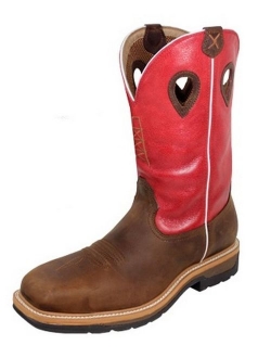 Twisted X Steel Toe Lite Cowboy Work Boots for Men, Distressed Saddle/Cherry