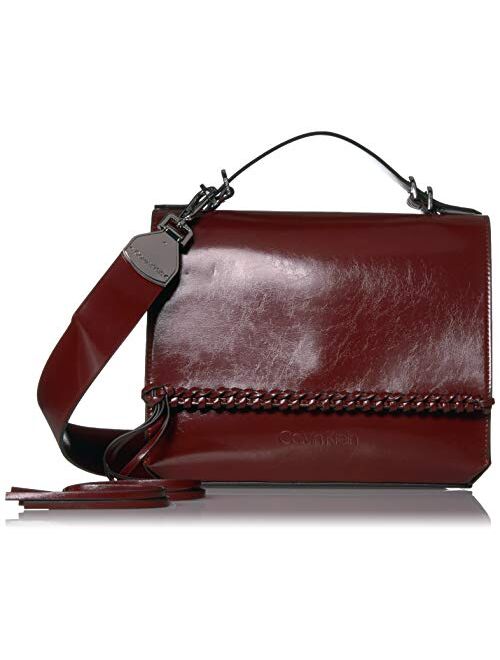 Calvin Klein Fringe Glazed Patent Statement Top Handle Mini Satchel Crossbody