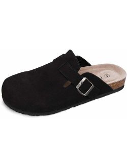 TF STAR Unisex Boston Soft Footbed Clog Cow Suede Leather Clogs, Cork Clogs Shoes for Women Men