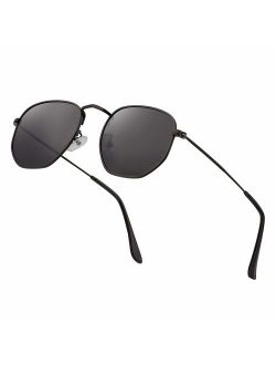 Hipster Hexagonal Polarized Sunglasses Men Women Geometric Square Small Vintage Metal Frame Retro Shade Glasses