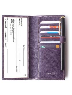 Men's Wallet Long Bifold Checkbook Wallets Checkbook For Women & Men Genuine Leather Credit Card Holder with Pen Insert