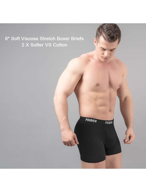 poudew Men's Underwear 6 Inches Soft Viscose Boxer Briefs, Tagless Mens Boxer Briefs with Pouch, 5 Pack