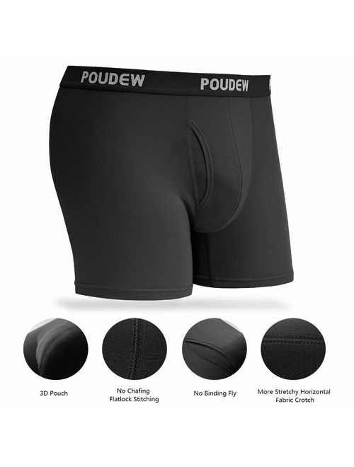 poudew Men's Underwear 6 Inches Soft Viscose Boxer Briefs, Tagless Mens Boxer Briefs with Pouch, 5 Pack