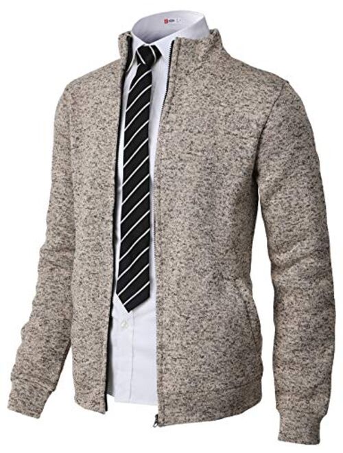 H2H Mens Casual Premium Slim Fit Knitted Jackets Thermal Warm Long Sleeve of Various Styles
