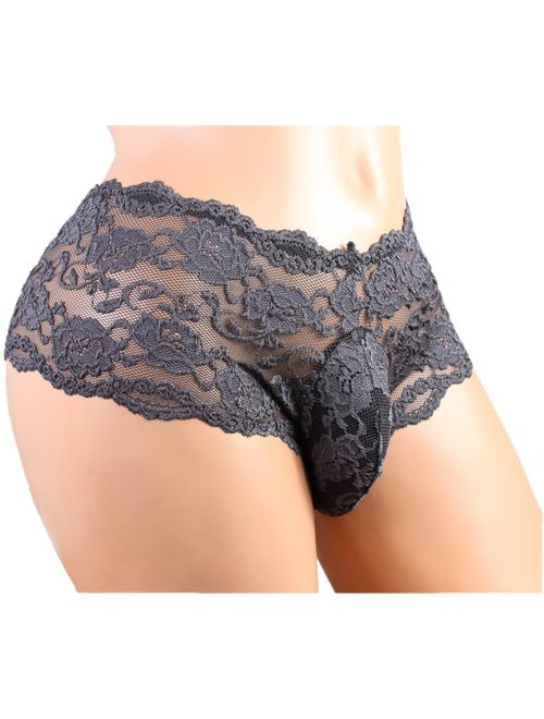 Aishani Sissy Pouch Panties Men's Silky Lace Bikini Briefs Girly Underwear Sexy for Men-ls