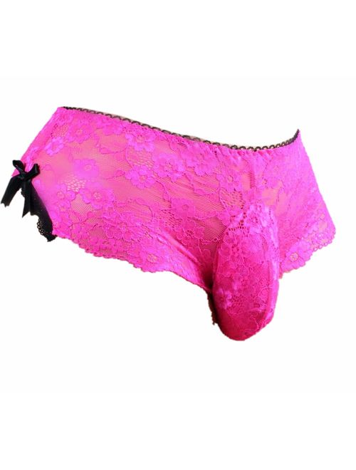 Aishani Sissy Pouch Panties Men's Silky Lace Bikini Briefs Girly Underwear Sexy for Men-ls