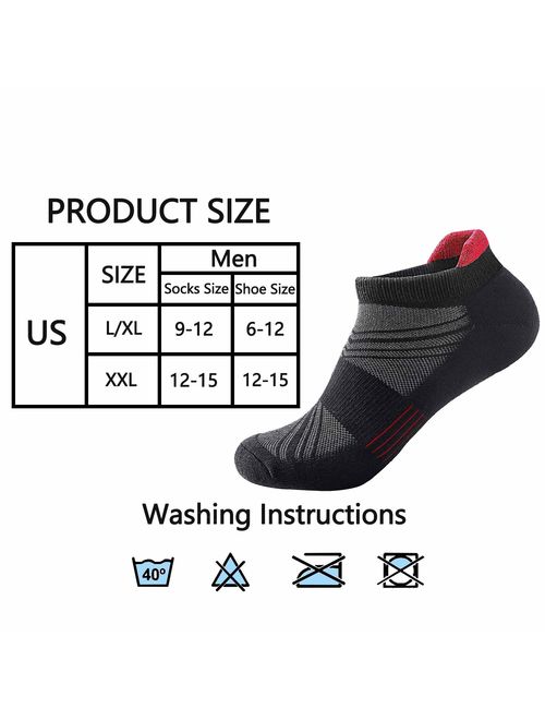 Men's Low Cut Running Sock Cotton 3/7 Pack Performance Comfort No Show Athletic Cushion Socks Tab L and XXL