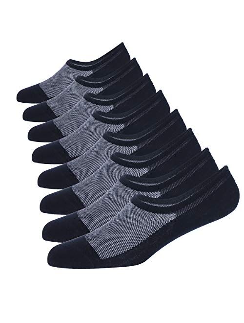 WANDER Mens No Show Socks 8 Pairs Natural Cotton Thin Non Slip Low Cut Sock Size 6-9/10-12