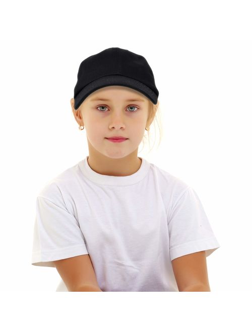 DALIX Youth Childrens Cotton Cap Plain Hat Black Khaki Navy Pink Red White