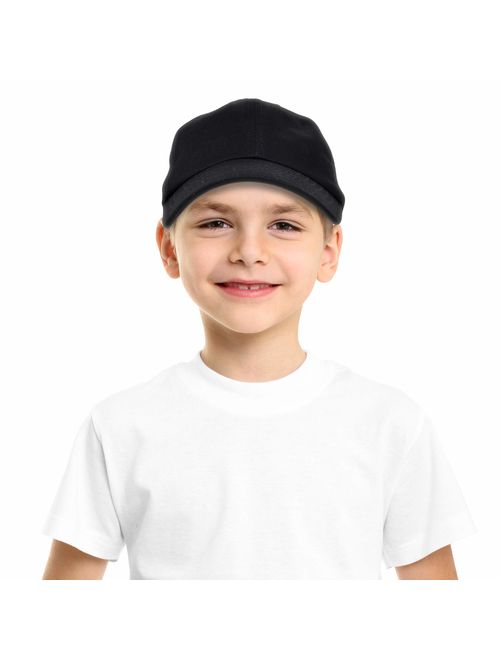 DALIX Youth Childrens Cotton Cap Plain Hat Black Khaki Navy Pink Red White