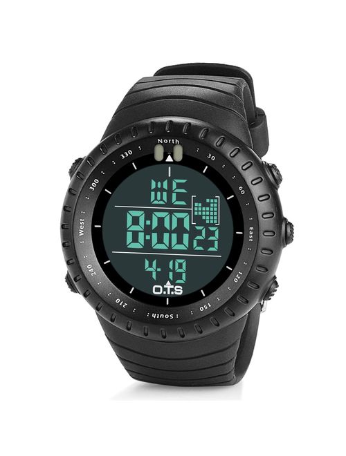 O.T.S Men's Sports Digital Watch Outdoor Waterproof with LED Backlight (Black)