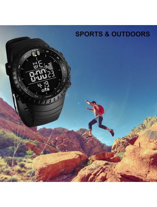 O.T.S Men's Sports Digital Watch Outdoor Waterproof with LED Backlight (Black)