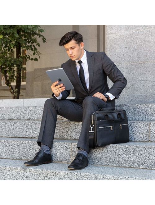 Genuine Leather Messenger Bag for Men - Padded 14 Inch Laptop Briefcase