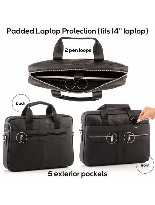 Genuine Leather Messenger Bag for Men - Padded 14 Inch Laptop Briefcase