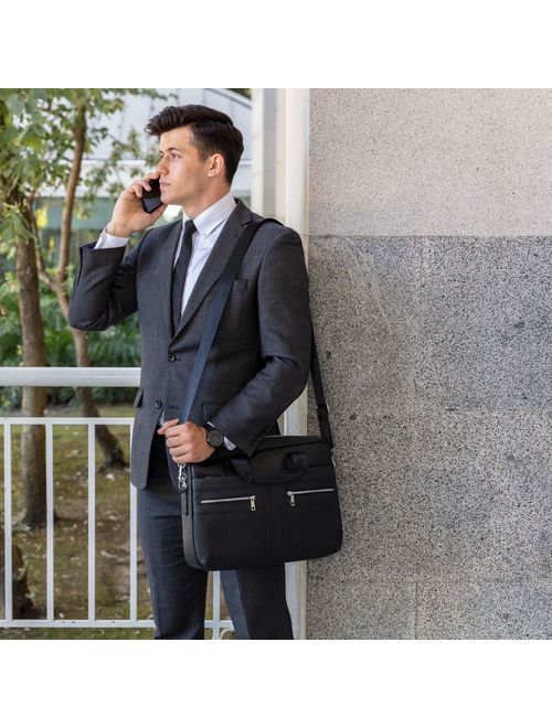 Genuine Leather Messenger Bag for Men - Padded 14 Inch Laptop Briefcase